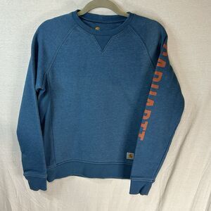 Carhartt Midweight Logo Sleeve Graphic Sweatshirt Womens XS Blue Relaxed Fit